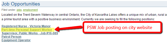 PSW Jobs with City of Kawartha Lakes